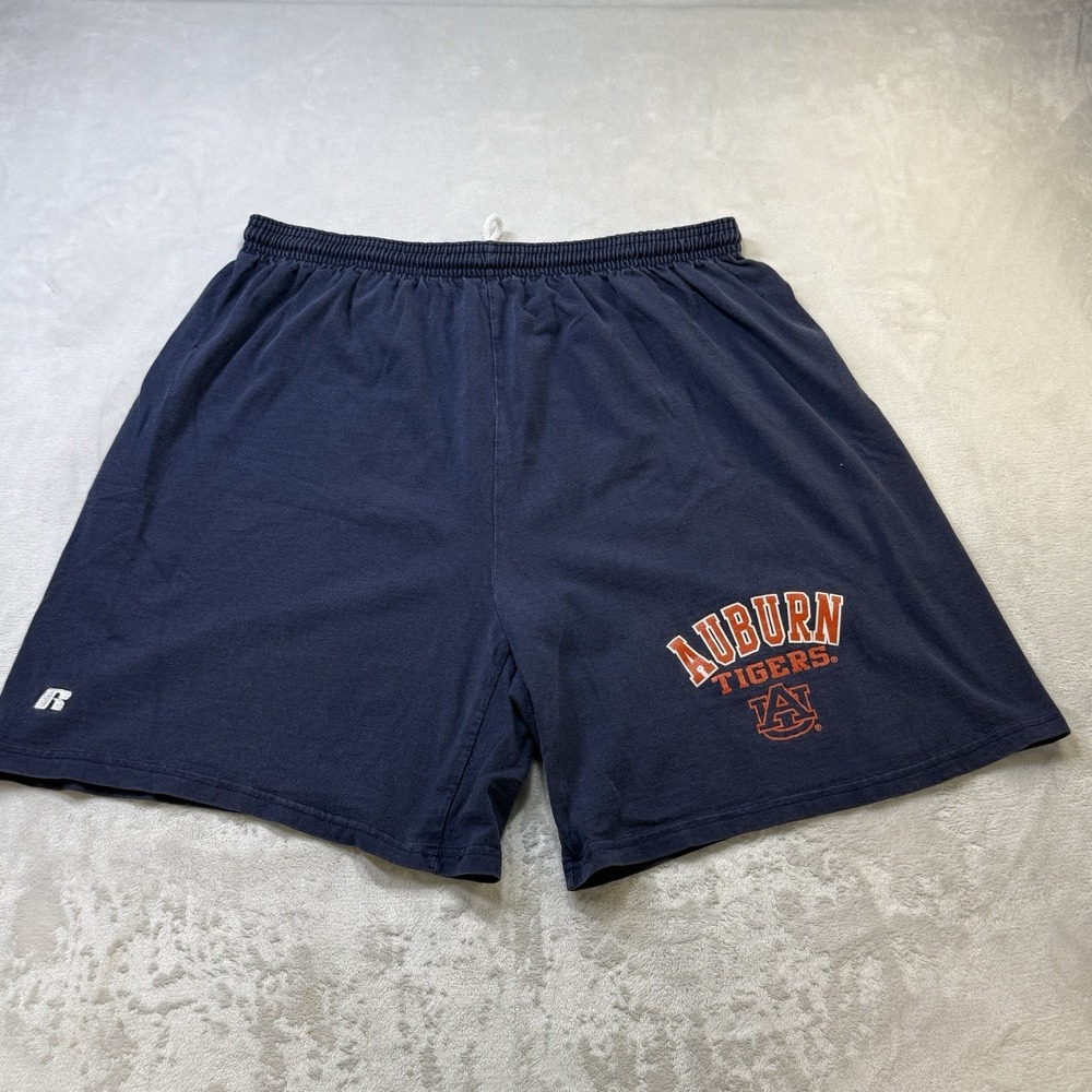 Vintage‎ 90s Russell Athletic Auburn Tigers Shorts XXL Navy Cotton NCAA Logo Gym